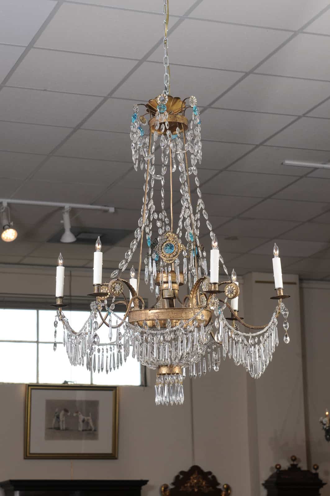 Italian Early 19th Century Crystal & Gilt Metal Chandelier with 6 Lights, Genoa - Image 13