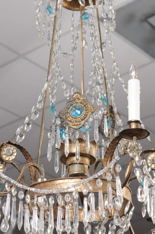 Italian Early 19th Century Crystal & Gilt Metal Chandelier with 6 Lights, Genoa - Image 14