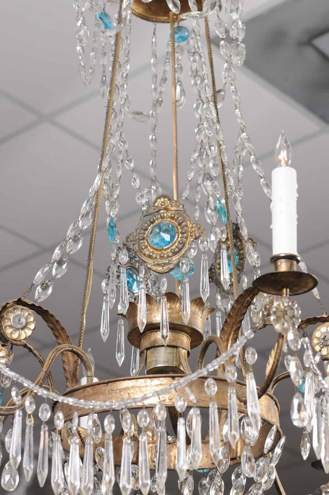 Italian Early 19th Century Crystal & Gilt Metal Chandelier with 6 Lights, Genoa - Image 14