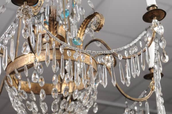 Italian Early 19th Century Crystal & Gilt Metal Chandelier with 6 Lights, Genoa - Image 15