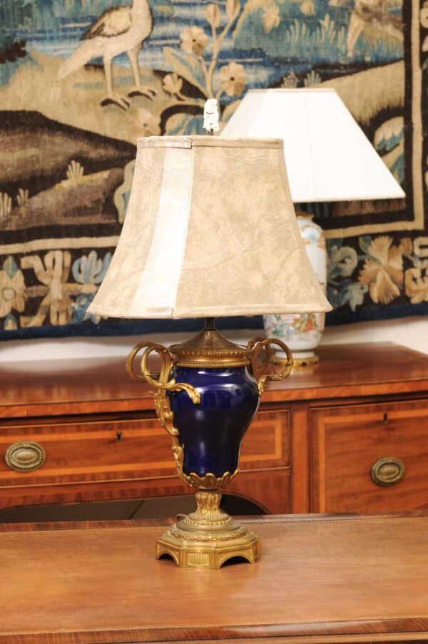 Pair of French Cobalt Blue Porcelain & Bronze Lamps - Image 5