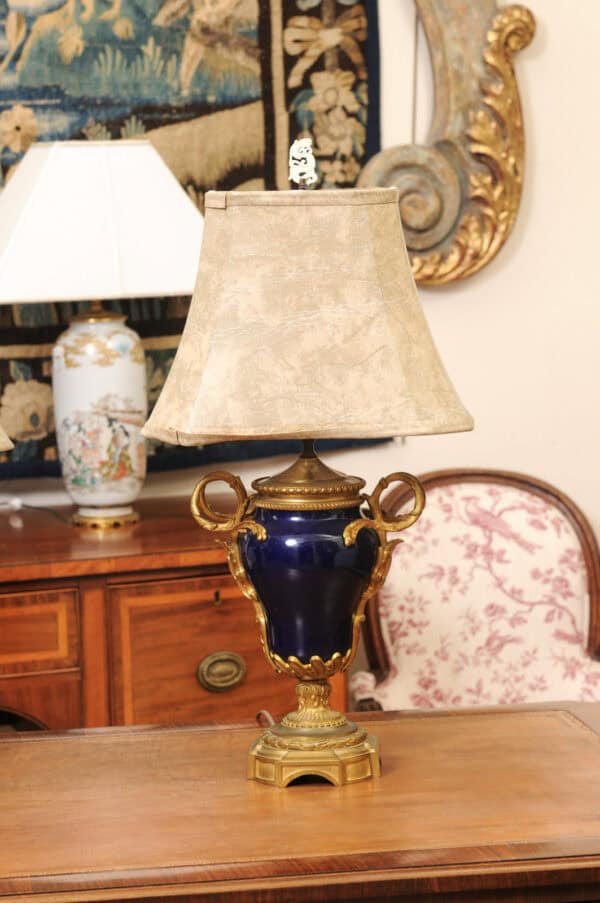 Pair of French Cobalt Blue Porcelain & Bronze Lamps - Image 6