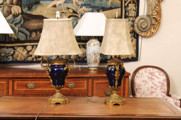 Pair of French Cobalt Blue Porcelain & Bronze Lamps - Image 8