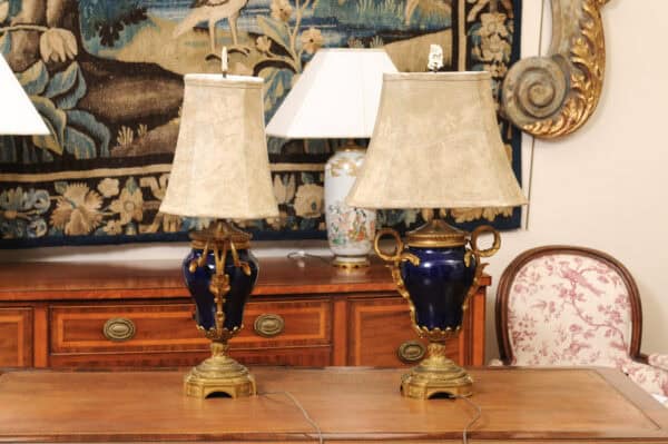 Pair of French Cobalt Blue Porcelain & Bronze Lamps - Image 9