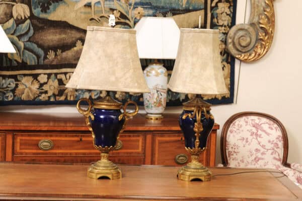 Pair of French Cobalt Blue Porcelain & Bronze Lamps - Image 10