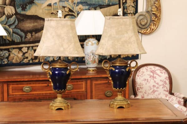Pair of French Cobalt Blue Porcelain & Bronze Lamps - Image 11