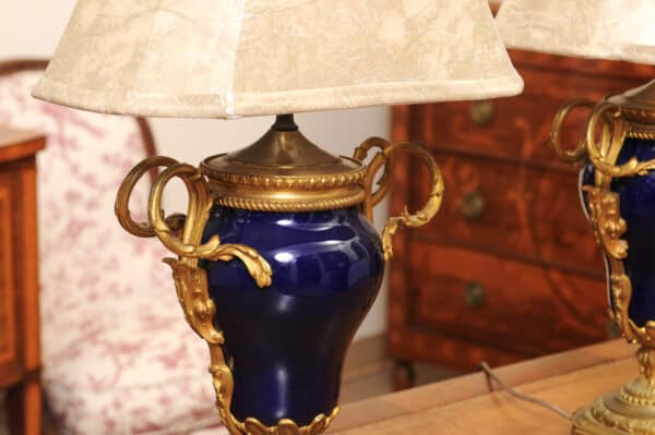 Pair of French Cobalt Blue Porcelain & Bronze Lamps - Image 12
