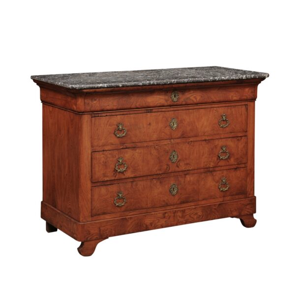 French Early 19th Century Elm Charles X Commode with Grey Marble Top - Image 2
