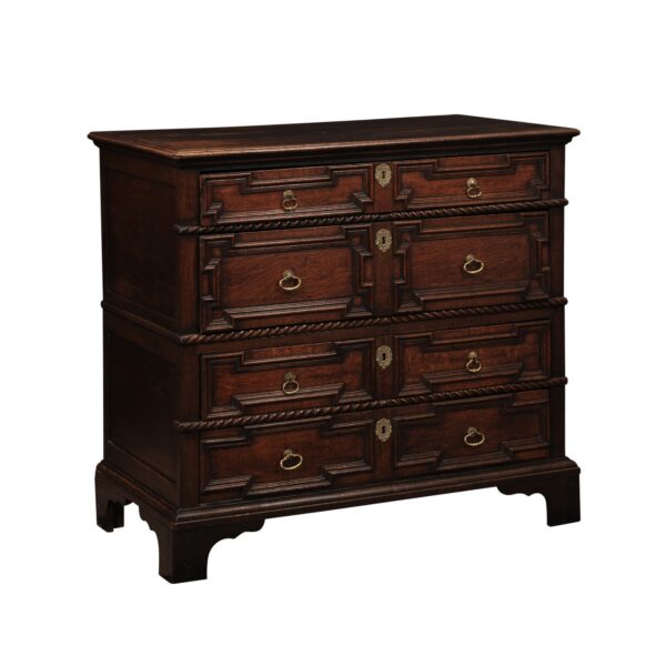 18th Century Oak Jacobean Style Chest with 4 Drawers and Barley Twist Detail Ending in Bracket Feet - Image 2