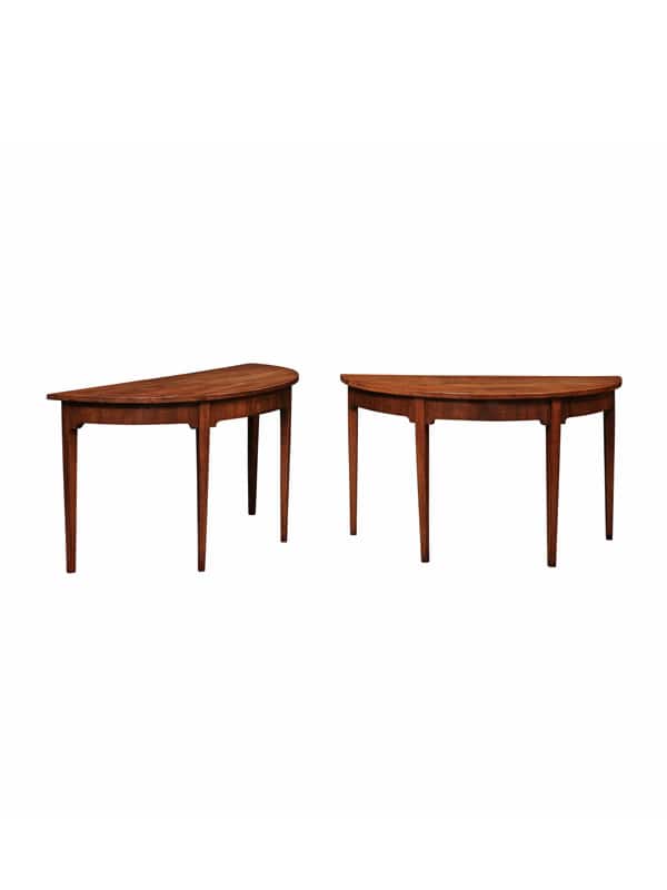 Pair of English 19th Century Demilunes in Mahogany with  Square Tapered Legs