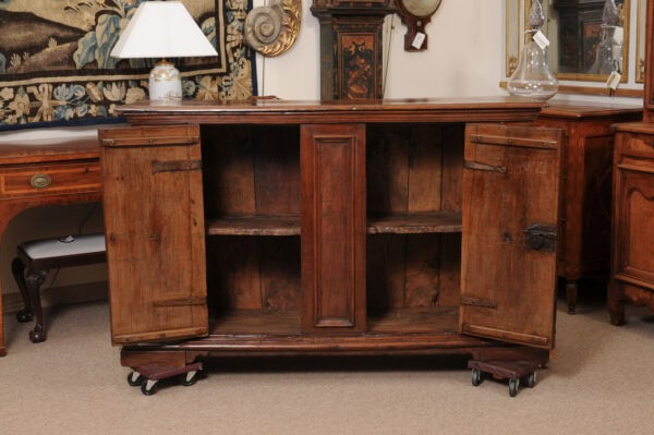 Italian Late 17th Century Walnut Credenza with 2 Paneled Doors and Iron Knobs, Tuscany - Image 13