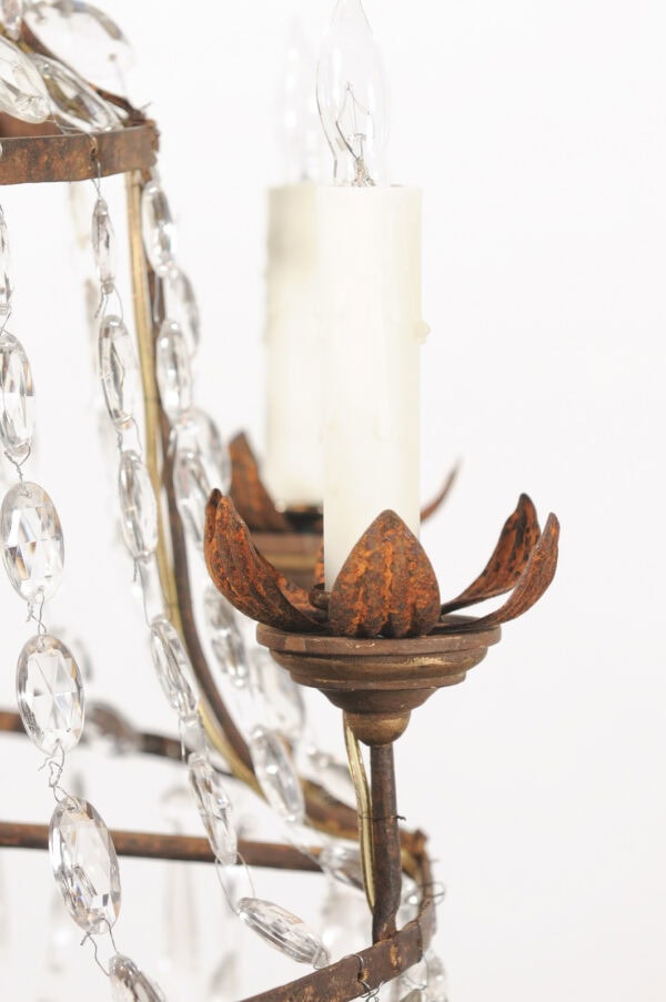 Early 19th Century Italian Crystal and Metal Basket Chandelier with 6 Lights - Image 17