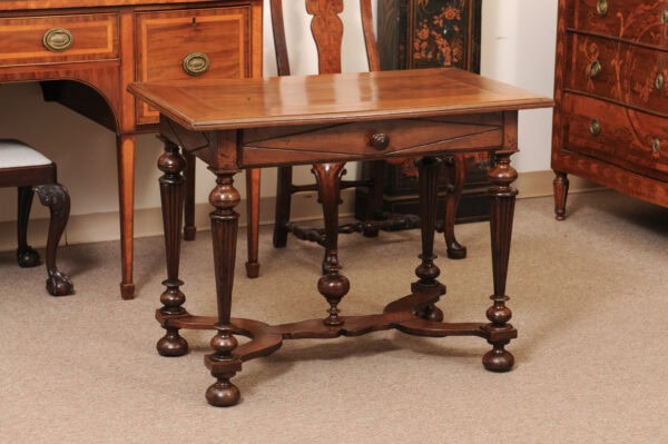 French 19th Century Louis XIV Style Walnut Side Table with Fluted Square Legs and X Form Stretcher - Image 3