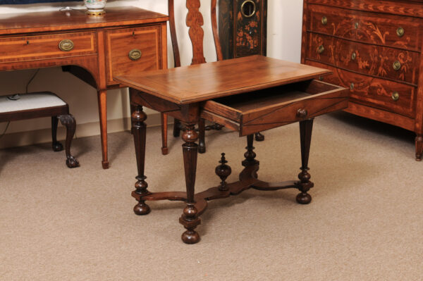 French 19th Century Louis XIV Style Walnut Side Table with Fluted Square Legs and X Form Stretcher - Image 5