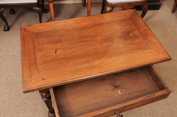 French 19th Century Louis XIV Style Walnut Side Table with Fluted Square Legs and X Form Stretcher - Image 6