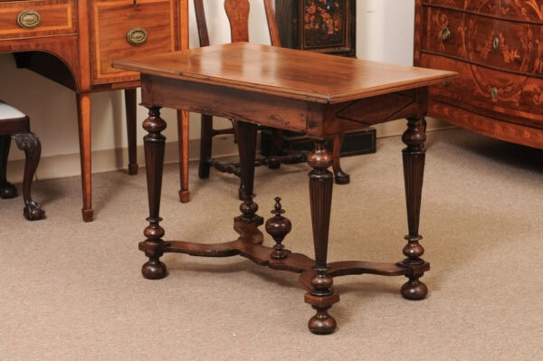 French 19th Century Louis XIV Style Walnut Side Table with Fluted Square Legs and X Form Stretcher - Image 8
