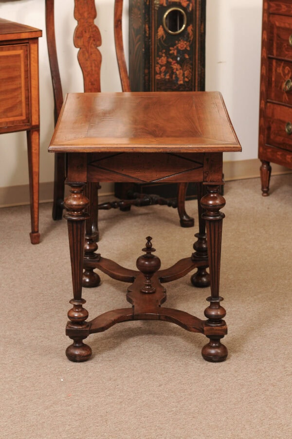 French 19th Century Louis XIV Style Walnut Side Table with Fluted Square Legs and X Form Stretcher - Image 11