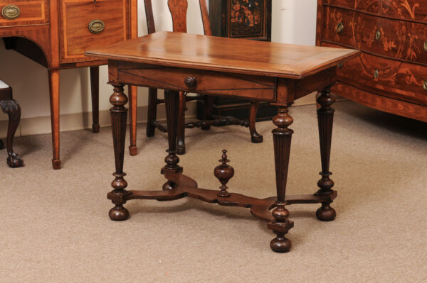 French 19th Century Louis XIV Style Walnut Side Table with Fluted Square Legs and X Form Stretcher - Image 12
