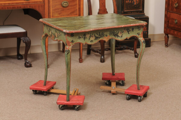 French Louis XV 18th Century Green Painted Side Table with Faux Marble Top - Image 3