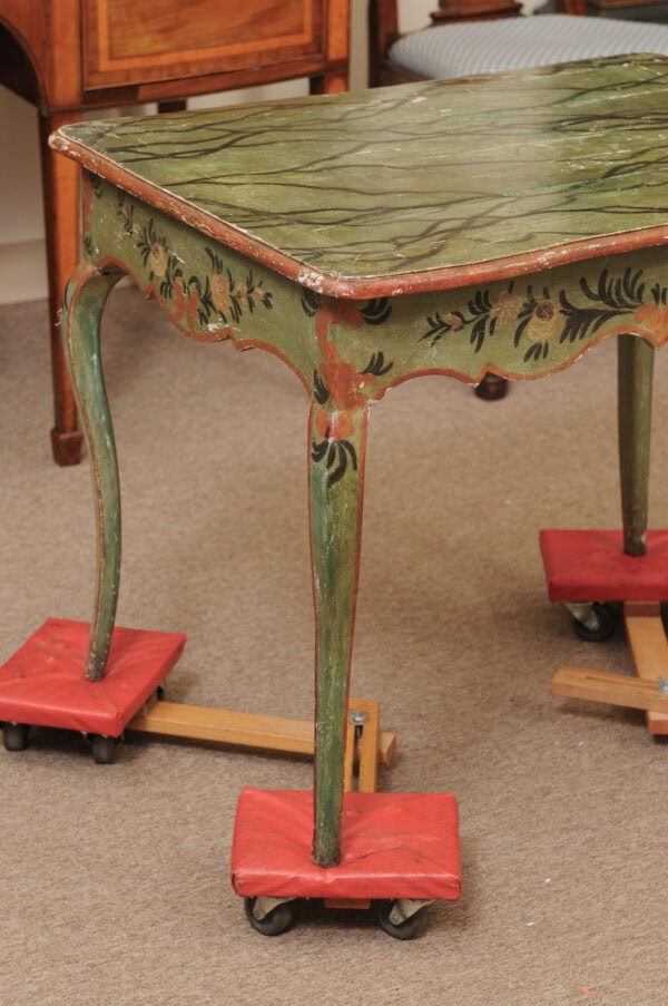 French Louis XV 18th Century Green Painted Side Table with Faux Marble Top - Image 4