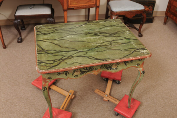 French Louis XV 18th Century Green Painted Side Table with Faux Marble Top - Image 5