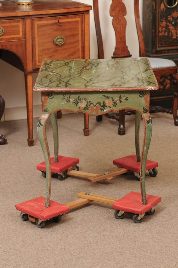 French Louis XV 18th Century Green Painted Side Table with Faux Marble Top - Image 6