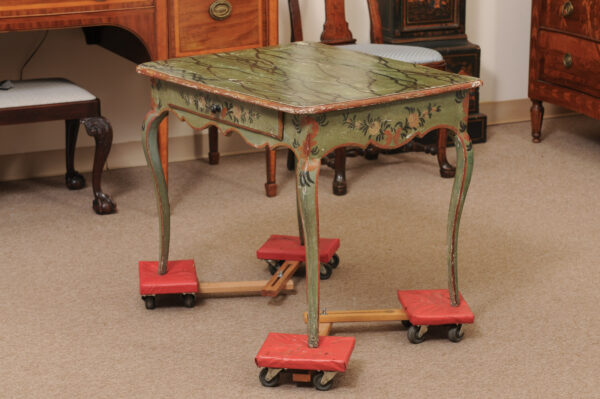 French Louis XV 18th Century Green Painted Side Table with Faux Marble Top - Image 7
