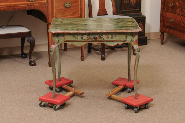 French Louis XV 18th Century Green Painted Side Table with Faux Marble Top - Image 8