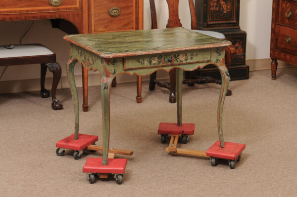 French Louis XV 18th Century Green Painted Side Table with Faux Marble Top - Image 9