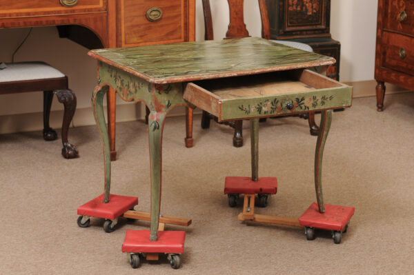 French Louis XV 18th Century Green Painted Side Table with Faux Marble Top - Image 10