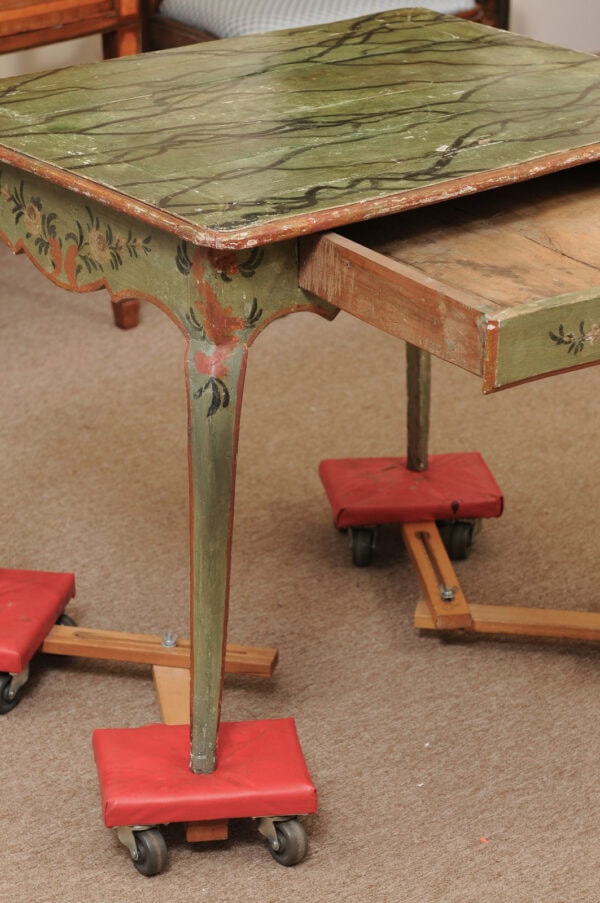 French Louis XV 18th Century Green Painted Side Table with Faux Marble Top - Image 11