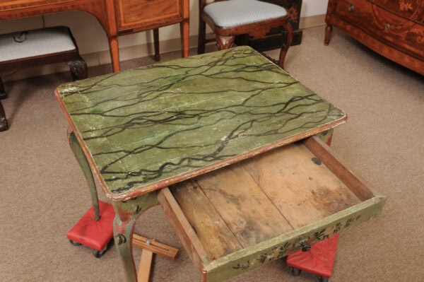 French Louis XV 18th Century Green Painted Side Table with Faux Marble Top - Image 12