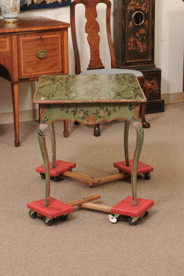 French Louis XV 18th Century Green Painted Side Table with Faux Marble Top - Image 13