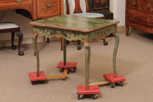 French Louis XV 18th Century Green Painted Side Table with Faux Marble Top - Image 14