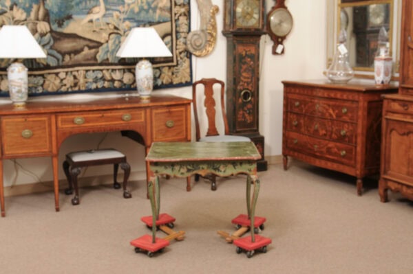 French Louis XV 18th Century Green Painted Side Table with Faux Marble Top - Image 15