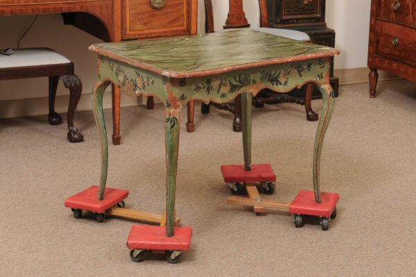 French Louis XV 18th Century Green Painted Side Table with Faux Marble Top - Image 16