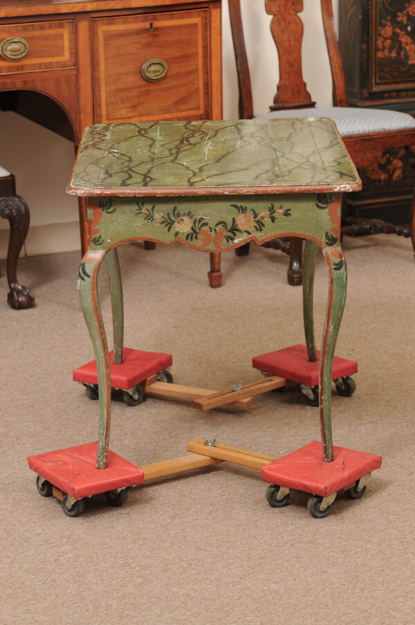 French Louis XV 18th Century Green Painted Side Table with Faux Marble Top - Image 17