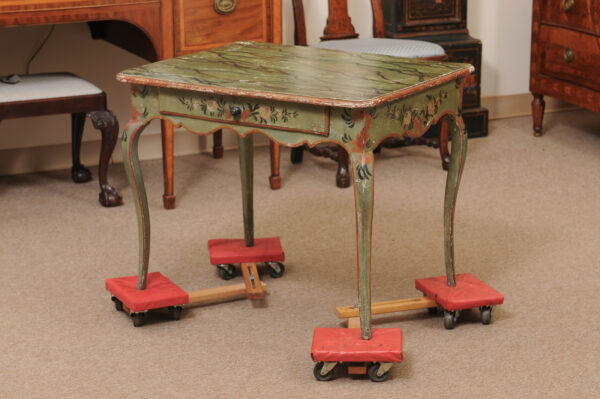 French Louis XV 18th Century Green Painted Side Table with Faux Marble Top - Image 18