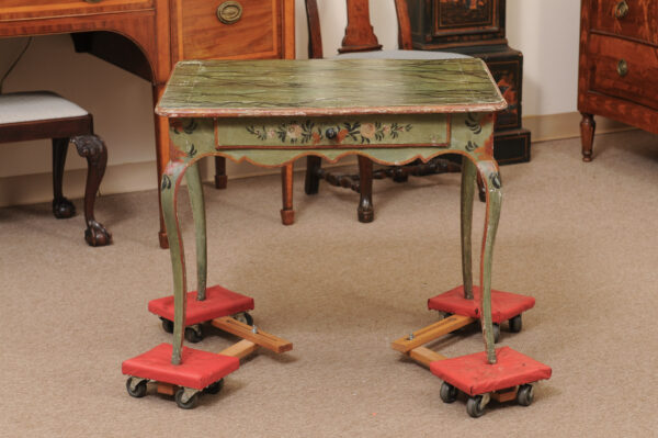 French Louis XV 18th Century Green Painted Side Table with Faux Marble Top - Image 19