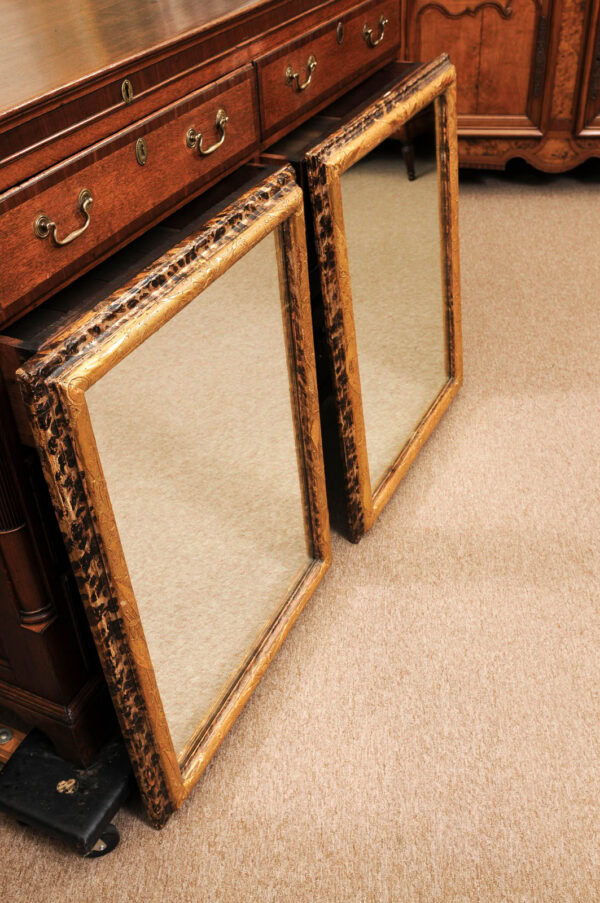 Pair of 18th Century Faux Painted Tortoiseshell & Parcel Gilt Rectangular Mirrors Italy - Image 13