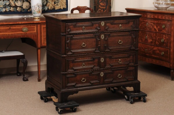 18th Century Oak Jacobean Style Chest with 4 Drawers and Barley Twist Detail Ending in Bracket Feet - Image 3