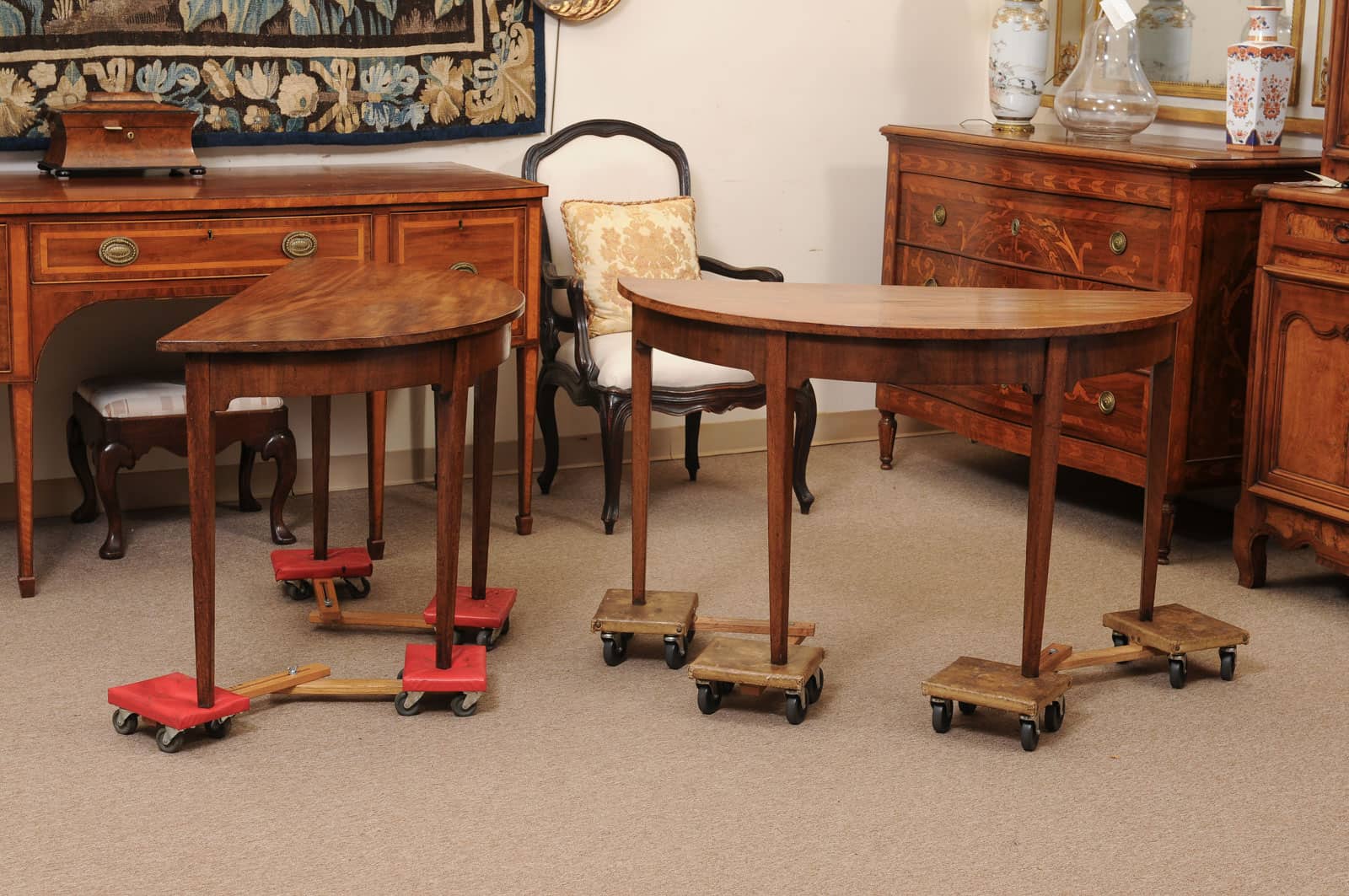 Pair of English 19th Century Demilunes in Mahogany with Square Tapered Legs - Image 6