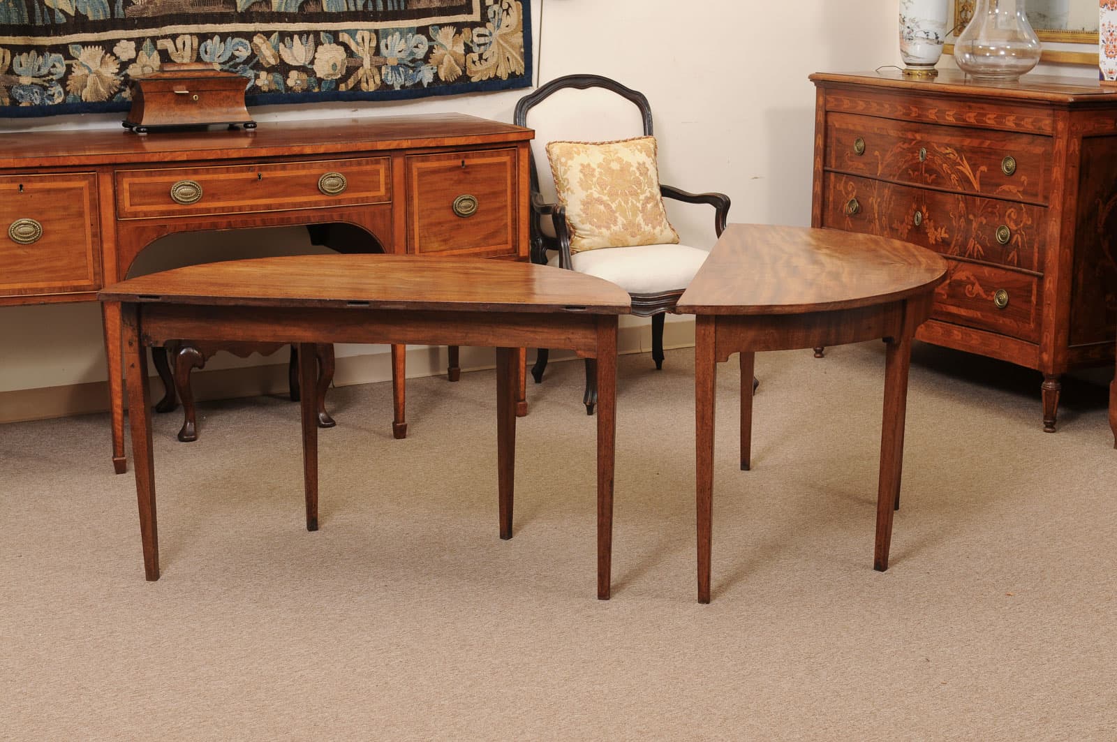 Pair of English 19th Century Demilunes in Mahogany with Square Tapered Legs - Image 8