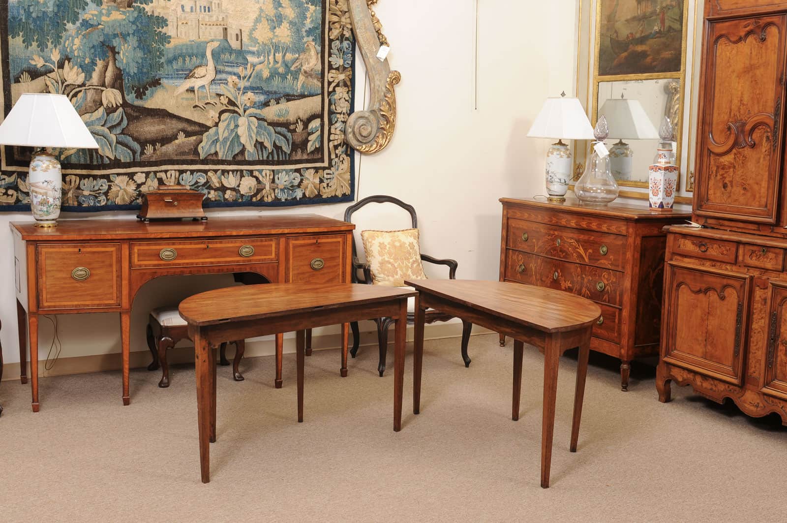 Pair of English 19th Century Demilunes in Mahogany with Square Tapered Legs - Image 9