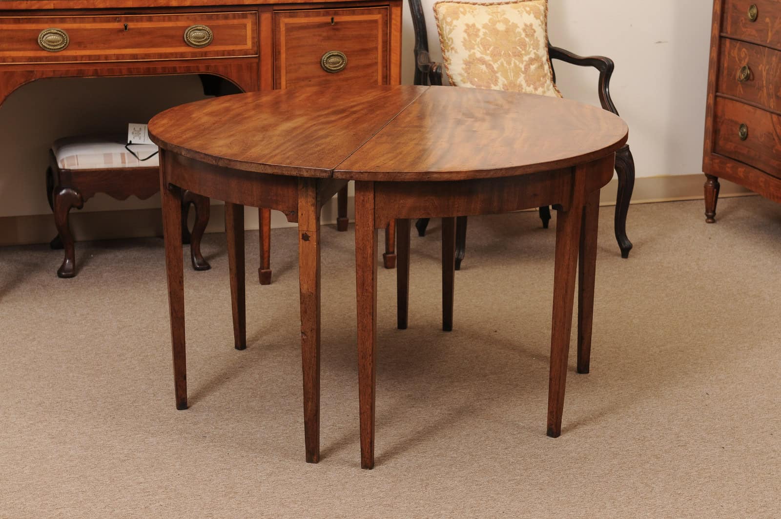 Pair of English 19th Century Demilunes in Mahogany with Square Tapered Legs - Image 10