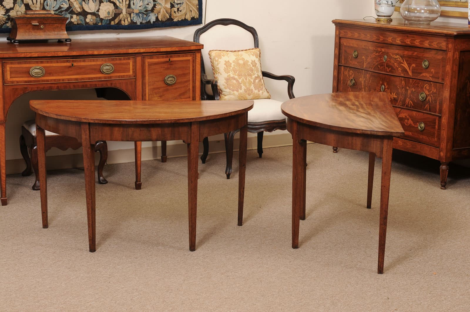 Pair of English 19th Century Demilunes in Mahogany with Square Tapered Legs - Image 13