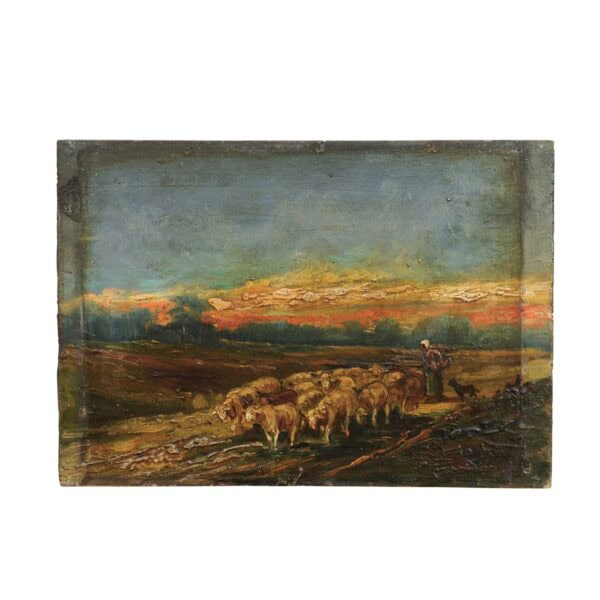 18th Century Oil on Board Painting of Lambs in Landscape - Image 2