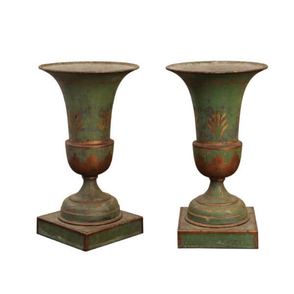 Pair of Green Painted Tole Urns, ca. 1930 - Image 14
