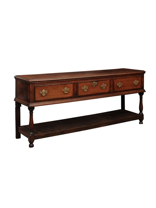 19th Century English Dresser Base with Crossbanding, 3 Drawers and Pot Board Below