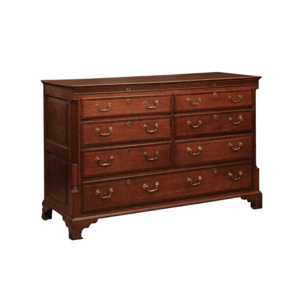 English Early 19th Century Oak Mules Chest with 7 Crossbanded Drawers, and Flanking Column Detail - Image 2